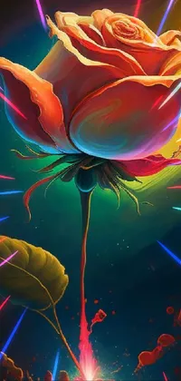 This gorgeous live wallpaper for your phone features a colorful digital painting of a rose and a sunset
