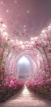 This stunning phone wallpaper brings you to a fantastical world of pink flowers and magic