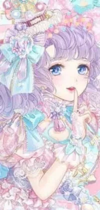 This anime-inspired live wallpaper features a charming young girl with purple hair depicted in a rococo style