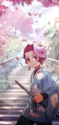 If you're a fan of anime or Japanese culture, this live wallpaper is perfect for you! Featuring a beautiful girl wearing a traditional kimono, the wallpaper also includes an anime style drawing of a handsome guy from the popular series, Demon Slayer