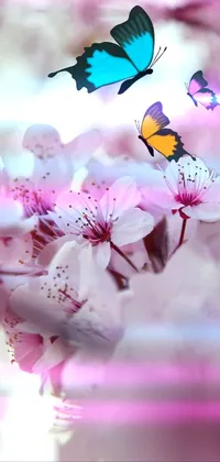 This stunning phone live wallpaper captures the essence of spring with a close up of lush sakura trees adorned with tiny crimson petals falling gently in a soft breeze
