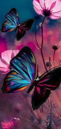Impress your phone contacts with this gorgeous live wallpaper depicting colorful butterflies fluttering over a fresh and vibrant flower