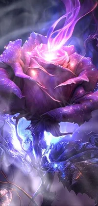 Decorate your phone with a stunning purple flower live wallpaper that sits atop a towering tree