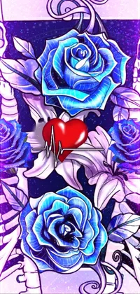 The trendy phone live wallpaper showcases a stylish and spooky scene featuring a lovely blue rose with ribbons and flowers