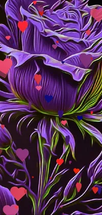This stunning phone live wallpaper features a mesmerizing painting of a purple rose in an art nouveau style on a black background