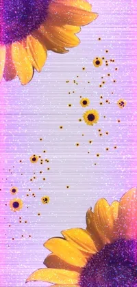 This phone live wallpaper boasts a beautiful close up of two sunflowers on a glossy metal surface