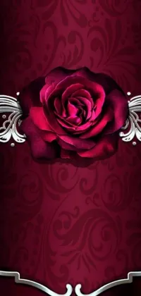 This phone live wallpaper features a digital art close-up of a rose on a red background with a sharp silver armor fuchsia skin