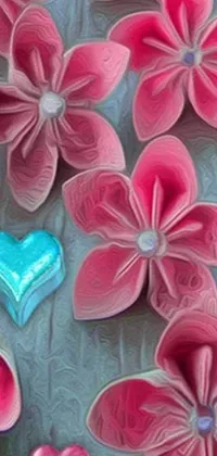 This stunning phone live wallpaper features a digital rendering of beautiful paper flowers arranged on a table
