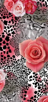 Transform your phone with this stunning live wallpaper that features a vibrant bouquet of pink roses set against a black and white background