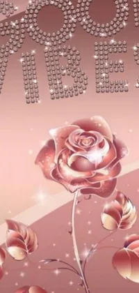 Upgrade the look of your phone with this stunning phone live wallpaper! The image depicts a rose with diamonds, set against an eye-catching rose gold background