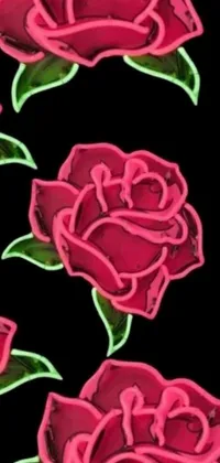 This phone live wallpaper features a stunning design of red roses on a black background, reminiscent of art nouveau