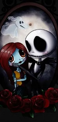 This gothic-inspired live wallpaper features two cartoon characters from a popular movie