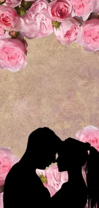 This stunning live wallpaper features a romantic scene of a kissing couple amidst a soft pink rose background