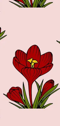 Looking for a stunning phone live wallpaper? Look no further than this vibrant pattern of red flowers, set against a soft pink background