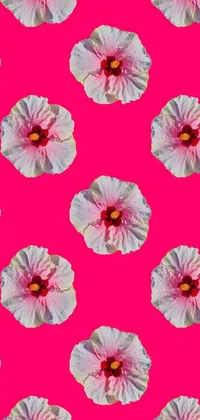 This digital rendering wallpaper features bold and vibrant hibiscus flowers on a playful pink background