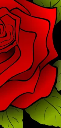 This mesmerizing phone live wallpaper features a stunning red rose with green leaves set against a dynamic black background
