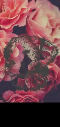 This phone live wallpaper features a beautiful bouquet of pink flowers in a vase