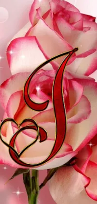 This phone live wallpaper features exquisite pink roses on a light background with stunning inhabited initials