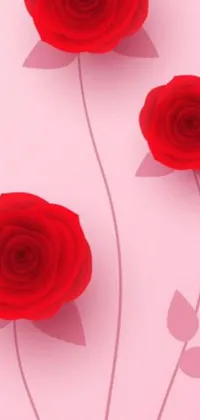 This phone live wallpaper boasts three red roses on a pink background, animated with paper craft-style graphics