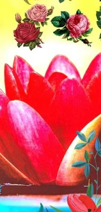 This stunning phone live wallpaper features a digital collage of a close up painting of a flower known as the Dixit card