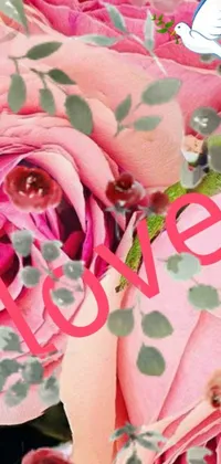 This phone live wallpaper features a visually stunning bunch of pink roses arranged on a table amid a muted background image