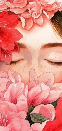 This stunning watercolor live wallpaper features a beautiful painting of a woman with flowers in her hair