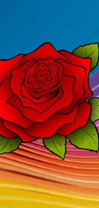 This phone live wallpaper features a stunning digital painting of a red rose atop a wave