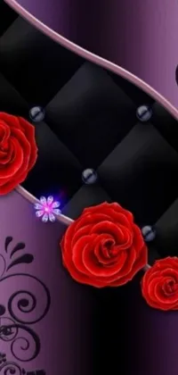 This live wallpaper for your phone is a stunning combination of deep purple and black colors with vivid red roses placed throughout