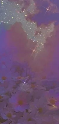 Get lost in a mesmerizing field of flowers and twinkling stars with this stunning live wallpaper