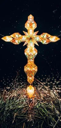 This live wallpaper features a stunning cross in a dark field, decorated with intricate embellishments and bright lighting that highlights its ornateness
