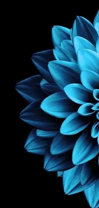 This phone live wallpaper boasts a stunning digital art of a blue flower set against a sleek black background