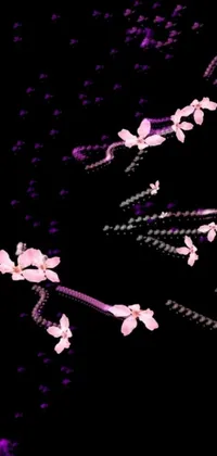 This exquisite phone live wallpaper boasts a magnificent display of pink flowers set against a black background