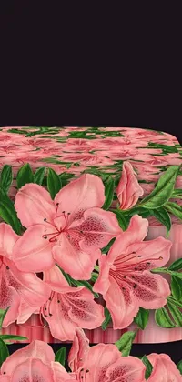 This phone live wallpaper showcases a charming pink box enveloped by pink flowers set against a black background