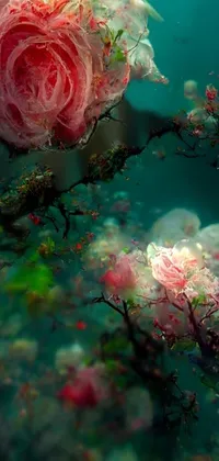 Enjoy a stunning live wallpaper for your phone with a beautiful image of pink roses on a tree
