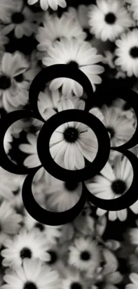 This captivating live wallpaper for your phone is a stunning black and white photograph of a beautiful bouquet of flowers