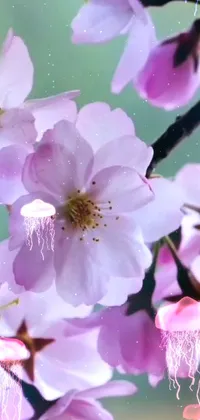 Adorn your phone screen with a charming live wallpaper featuring a bunch of flowers up close on a tree branch