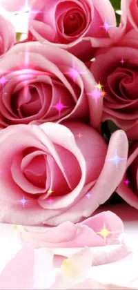 This stunning phone live wallpaper showcases a close-up of a bunch of pink roses in beautiful low-resolution detail