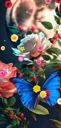 Enjoy a mesmerizing visual experience with the phone live wallpaper featuring a bunch of realistic flowers against a full moon backdrop