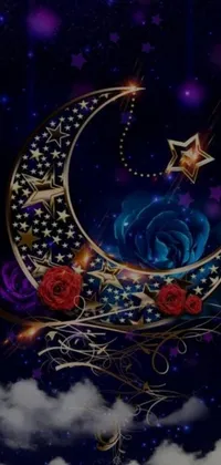 Adorn your phone screen with this stunning crescent and rose live wallpaper