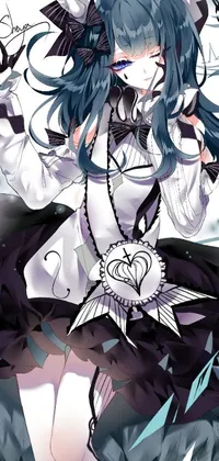 This phone live wallpaper features an anime-style drawing of a girl wearing a white shirt and black skirt