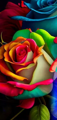 This live wallpaper for your phone showcases a vivid, high definition airbrush painting of a cluster of roses