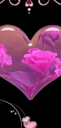 This phone live wallpaper showcases a stunning heart-shaped design filled with beautiful pink flowers