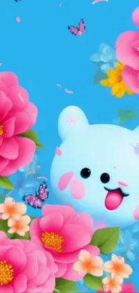 This live phone wallpaper features a charming digital art piece titled "Portrait of a Cartoon Animal in a Spring Garden