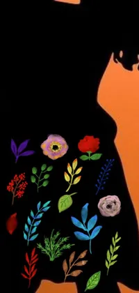 Looking for a stunning live wallpaper for your phone? Look no further than this incredible digital rendering! Featuring a black silhouette of a woman in a bright floral dress, inspired by nature and flickr, this design is sure to grab attention