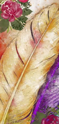 This striking phone live wallpaper showcases a close-up of a colorful feather, rendered in stunning detail as a digital painting