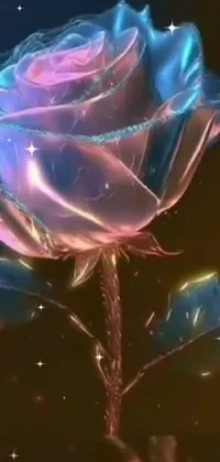 This phone live wallpaper showcases a stunningly detailed holographic portrayal of a flower on its stem