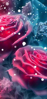 This captivating phone live wallpaper features a charming digital rendering of a couple of red roses