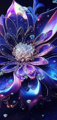 This mesmerizing phone live wallpaper features a stunning purple and blue metallic flower, adding a touch of psychedelic art to your phone's home screen