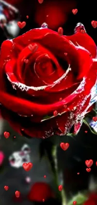 This mobile live wallpaper features a stunning digital rendering of red roses, scattered with sparkling crystals and diamonds for a touch of whimsy and charm