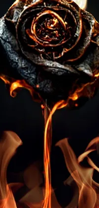 This phone live wallpaper features an artful close-up of a burning rose on a stick